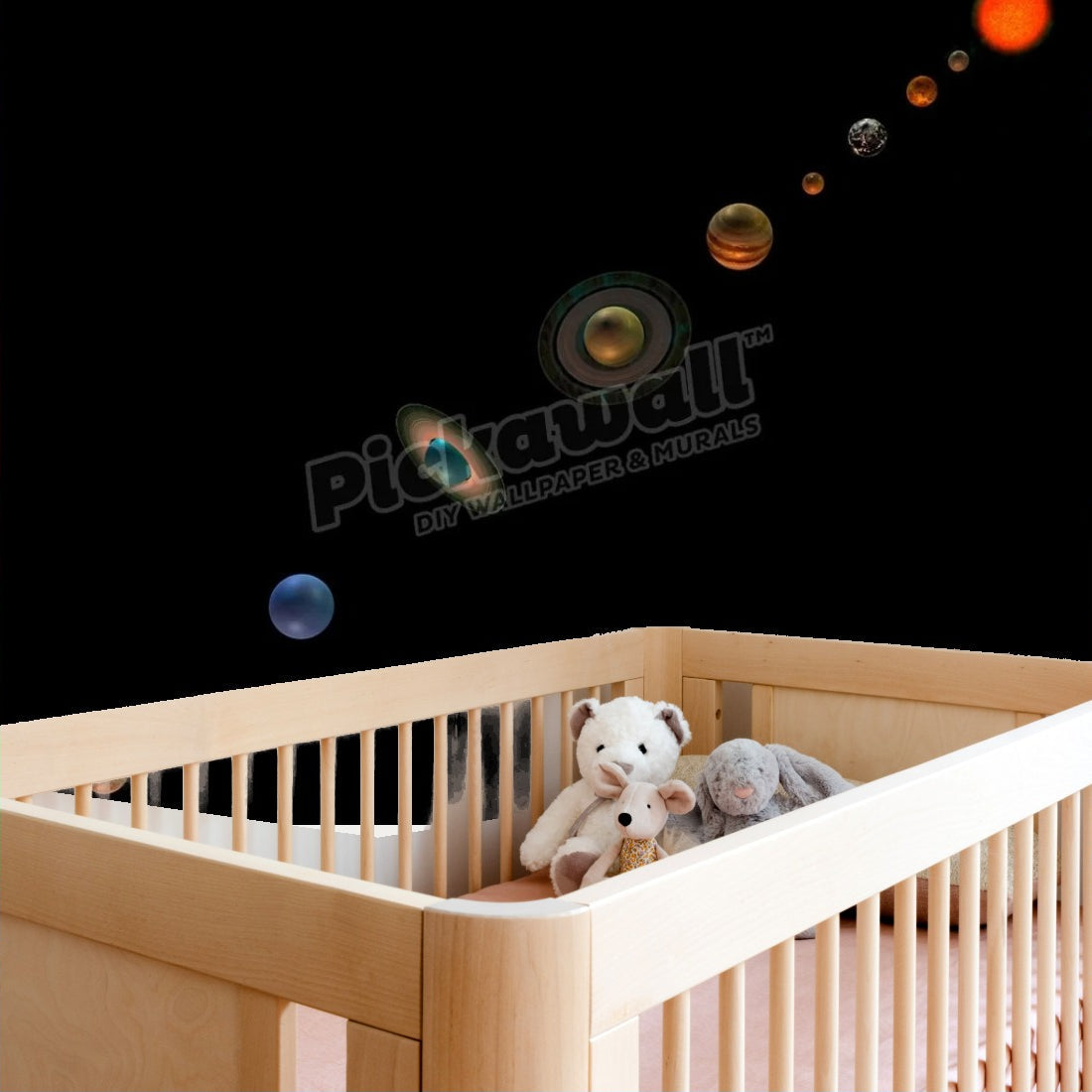 Solar system wallpaper in a nursery - Pickawall