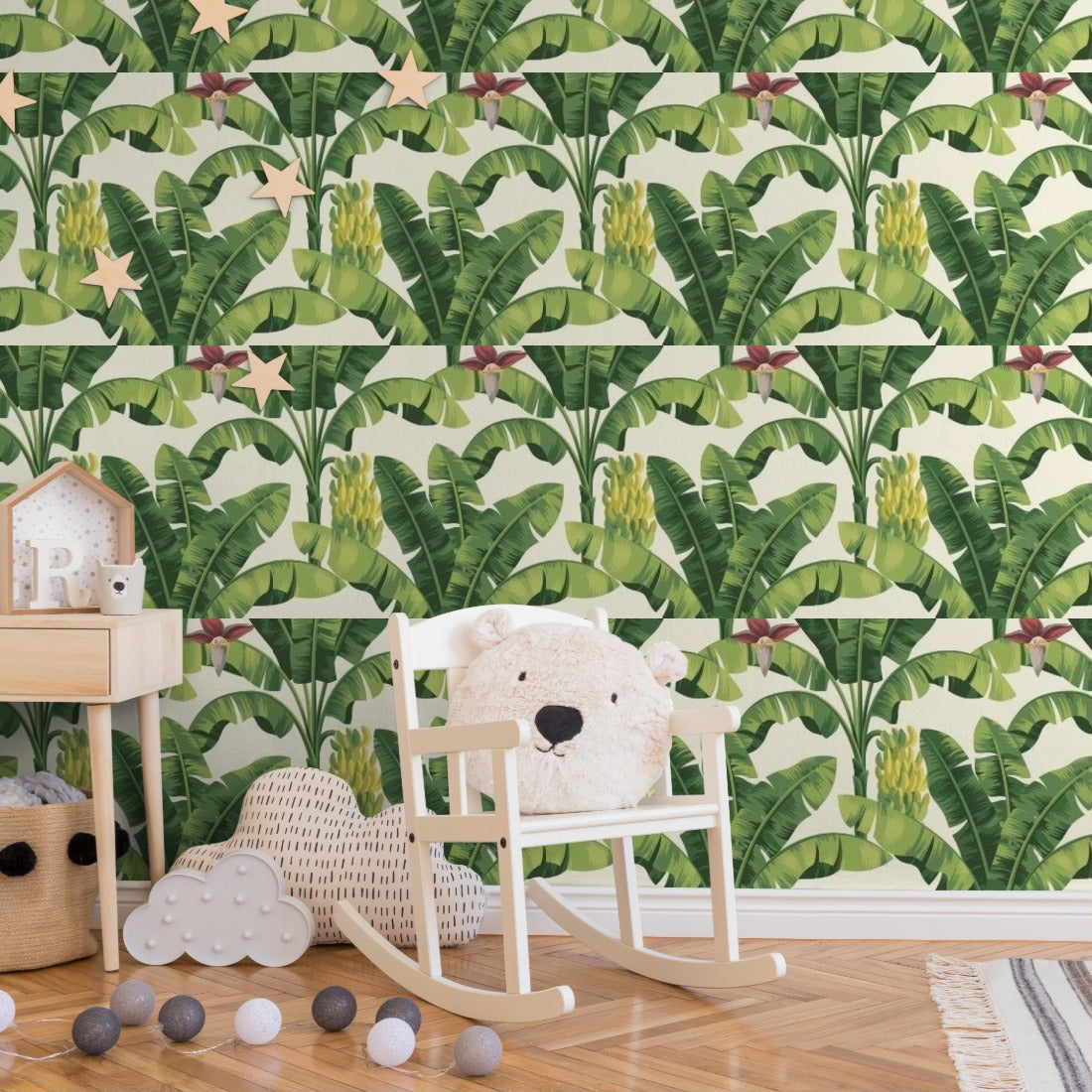 Banana Leaf Pattern wallpaper in a nursery - Pickawall
