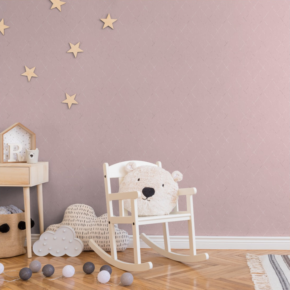Geometric Pink and Gold Diamonds wallpaper in a nursery - Pickawall