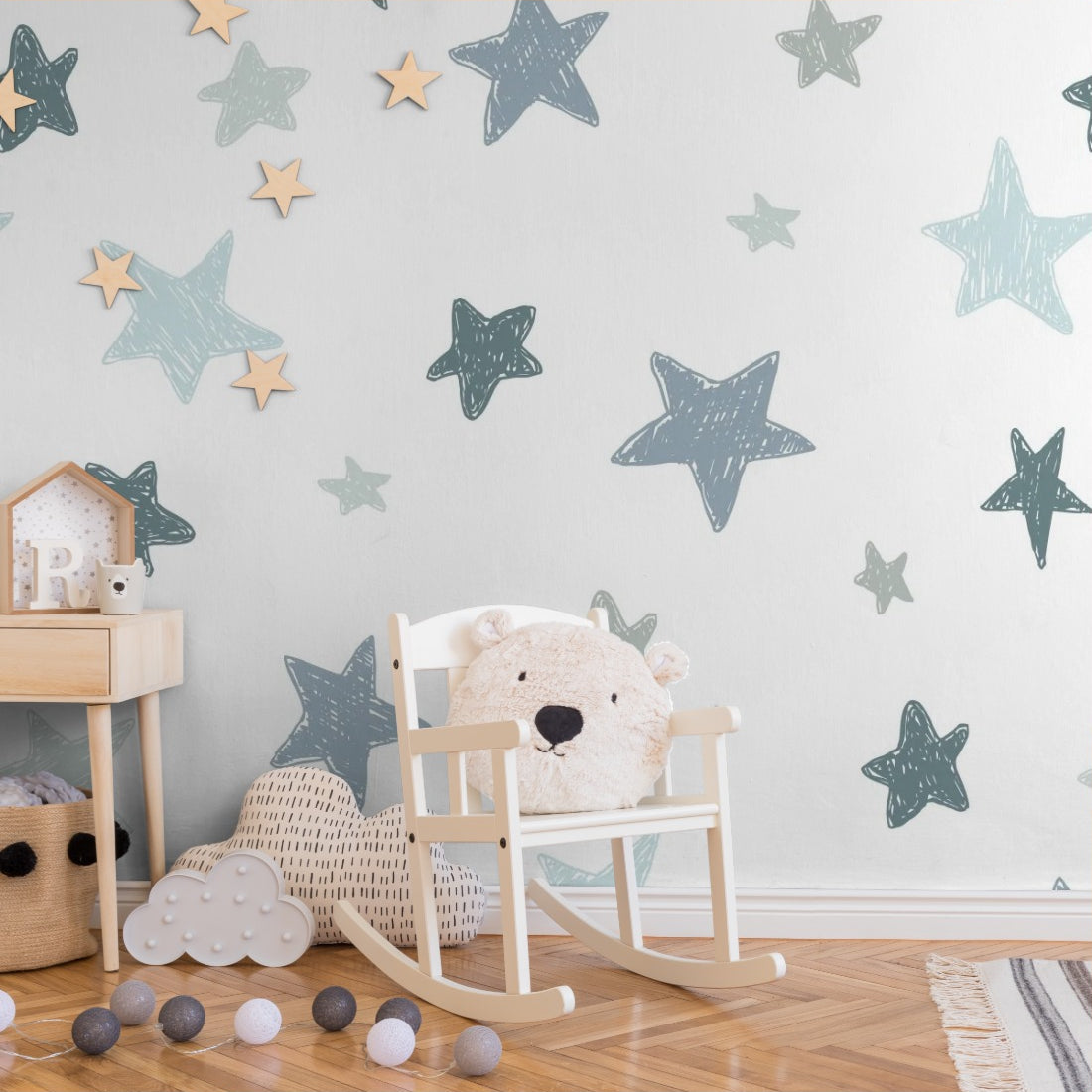 Hand drawn Stars- house rules wallpaper in a nursery - Pickawall