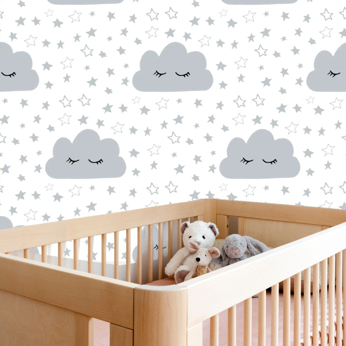 Sleeping Clouds wallpaper in a nursery - Pickawall