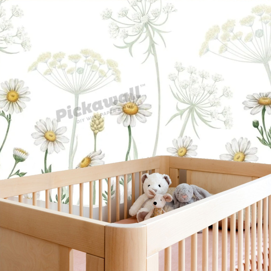 Dazzling Daisies White by Sir Edward wallpaper in a nursery - Pickawall