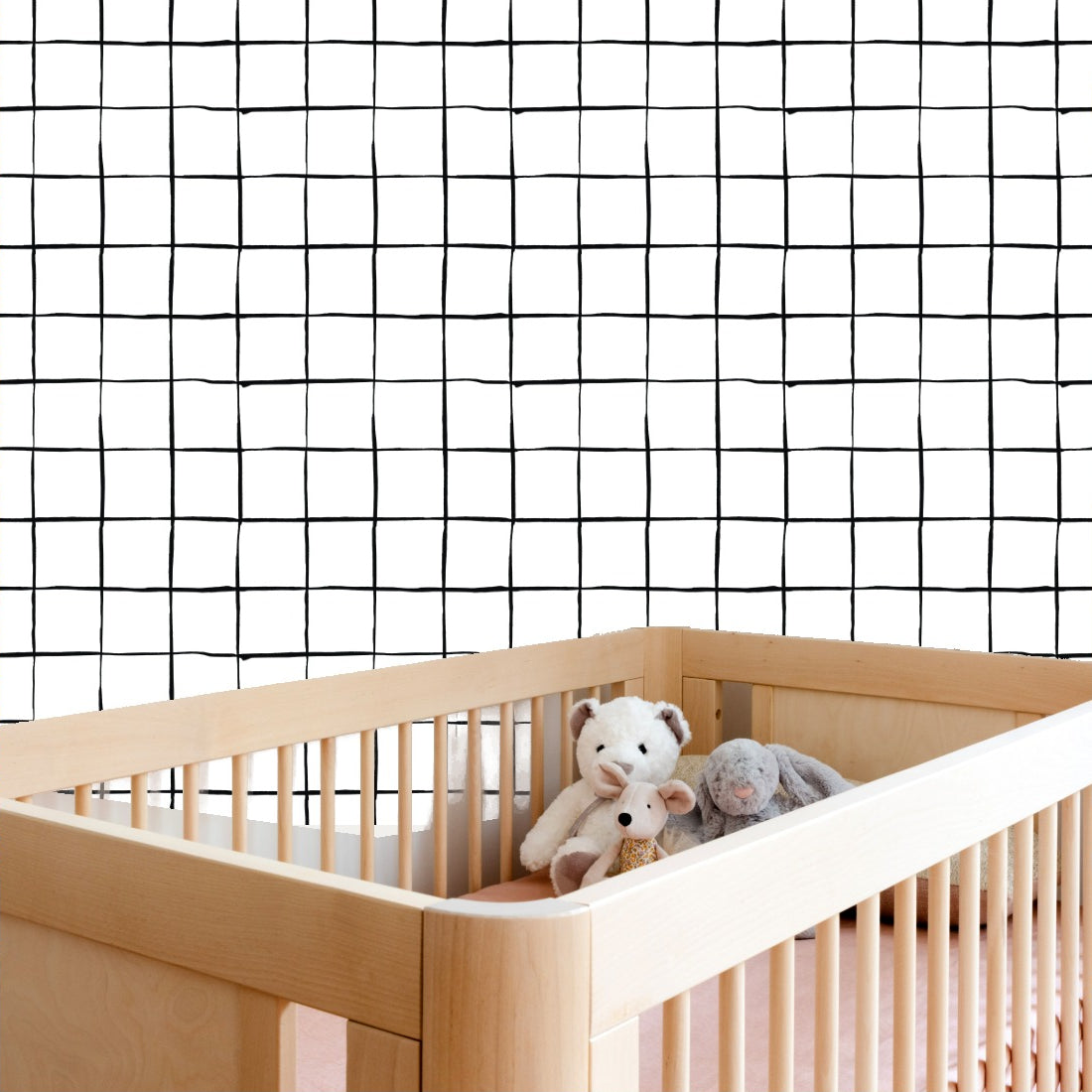 Black and White hand drawn grid wallpaper in a nursery - Pickawall
