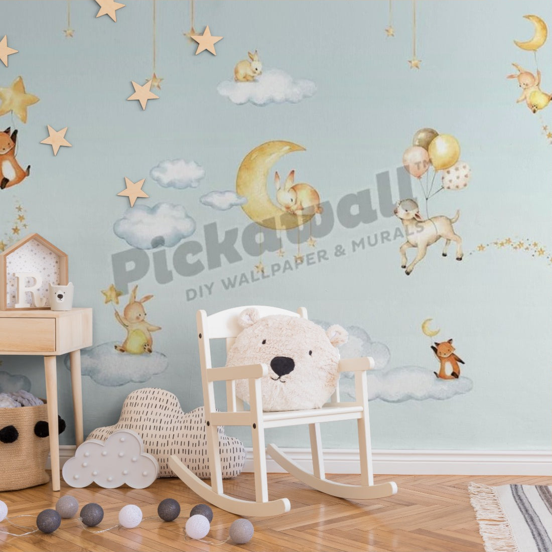 Sweet Dreams Blue by Oliver Robins wallpaper in a nursery - Pickawall