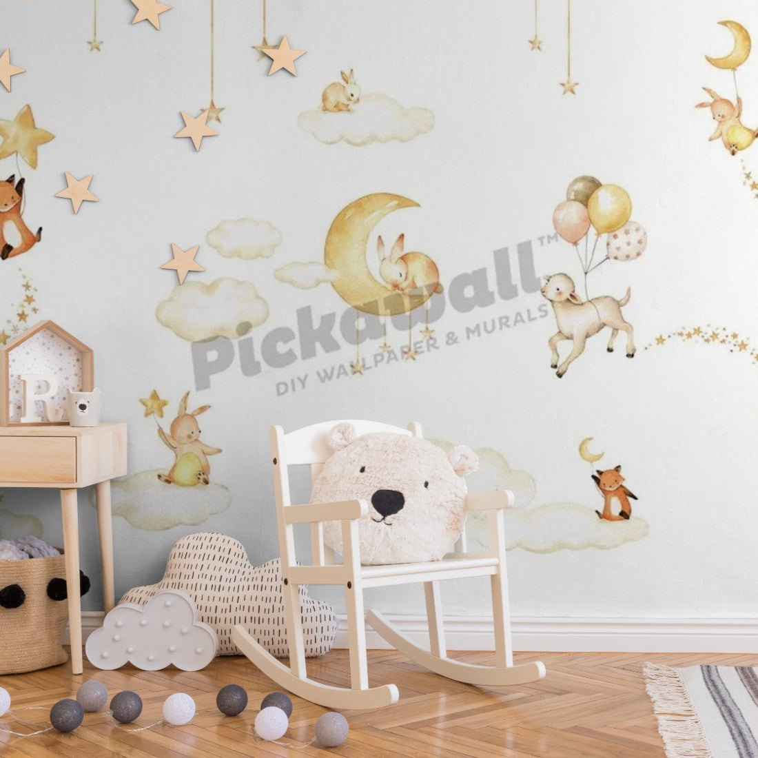 Sweet Dreams White by Oliver Robins wallpaper in a nursery - Pickawall