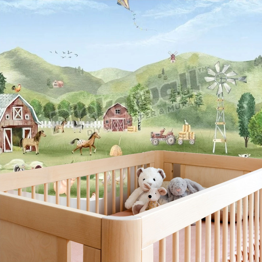 Farm Joy by Oliver Robins wallpaper in a nursery - Pickawall