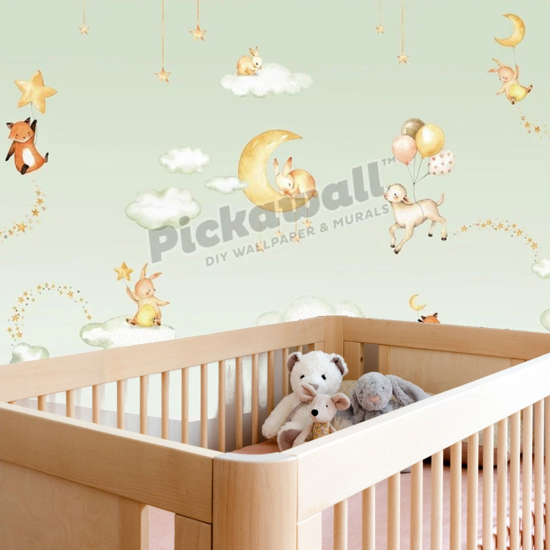 Sweet Dreams Green by Oliver Robins wallpaper in a nursery - Pickawall