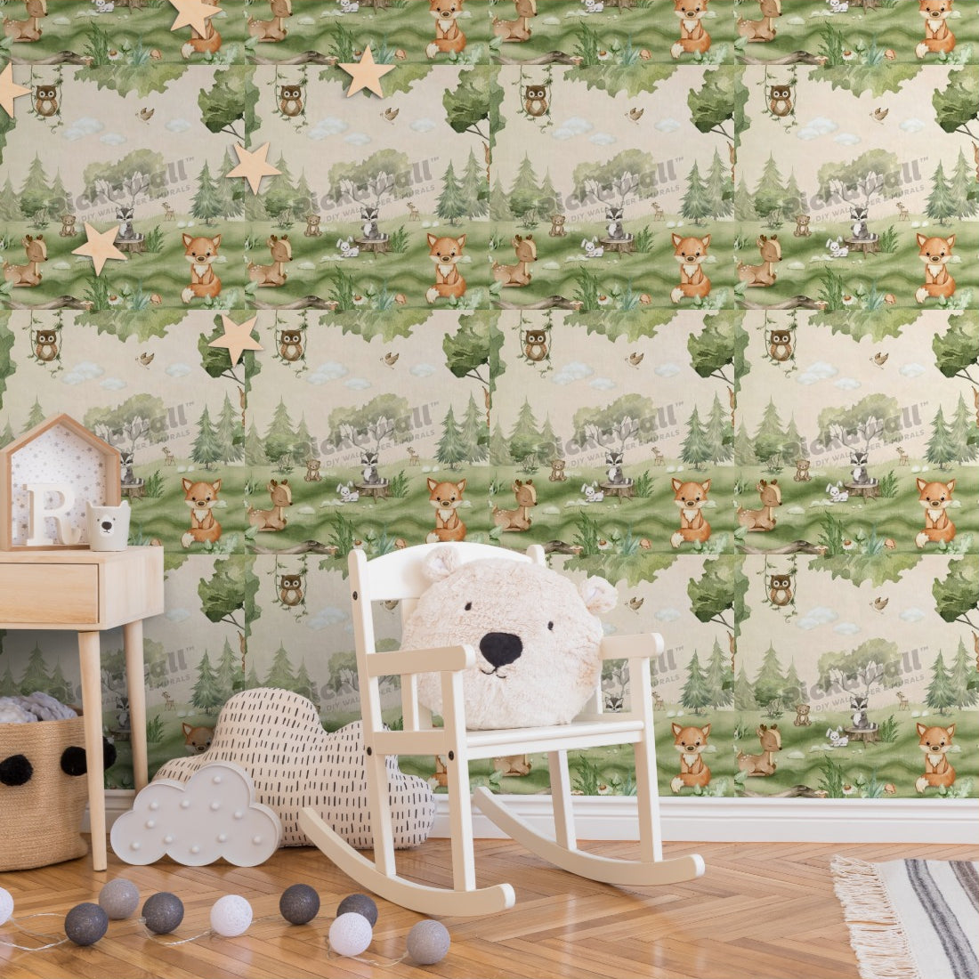 Woodland by Kikki Belle wallpaper in a nursery - Pickawall