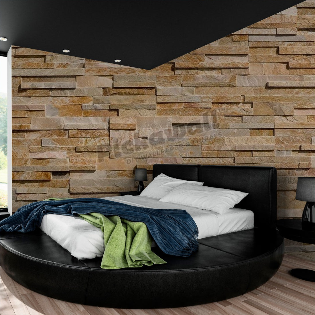 Layered Modern Stone' wallpaper in a bedroom - Pickawall