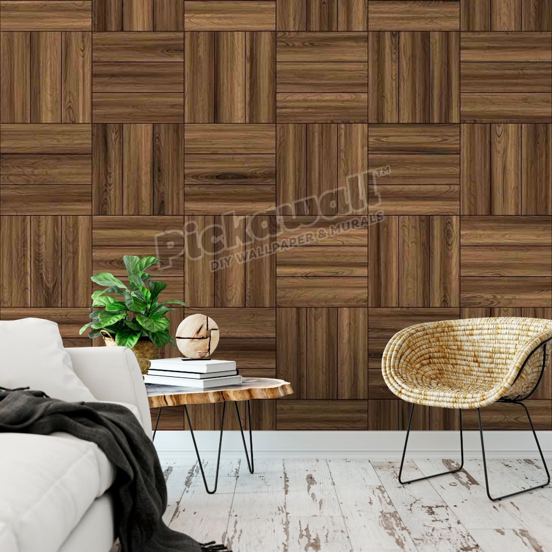 parquet floor wallpaper in a living room - Pickawall