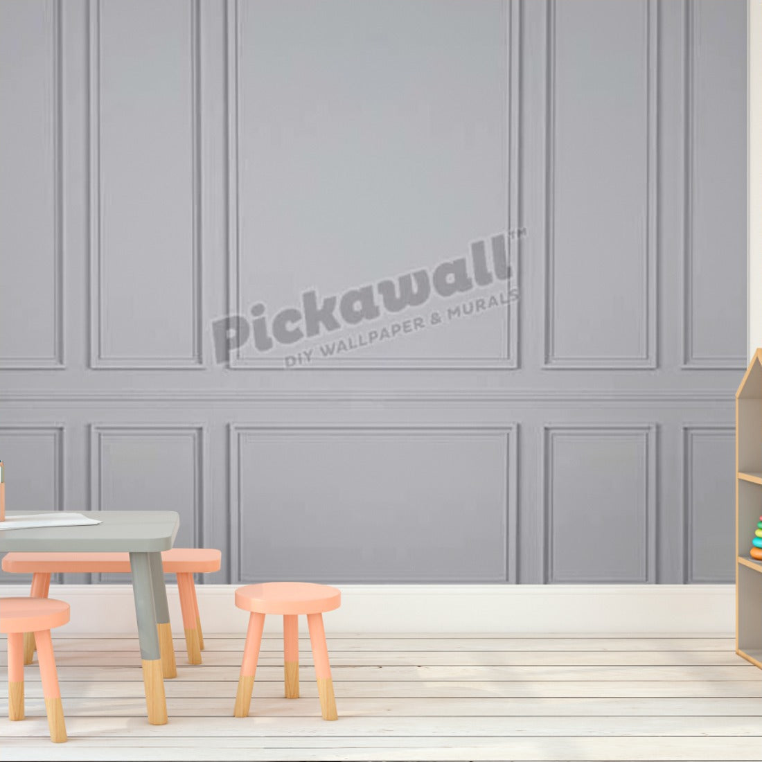 Grey Moulding Panels wallpaper in a playroom - Pickawall