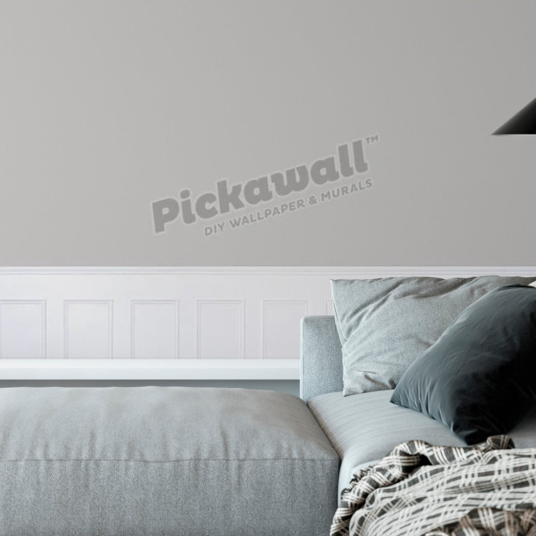 Grey and white dado panelling wallpaper in a living room - Pickawall