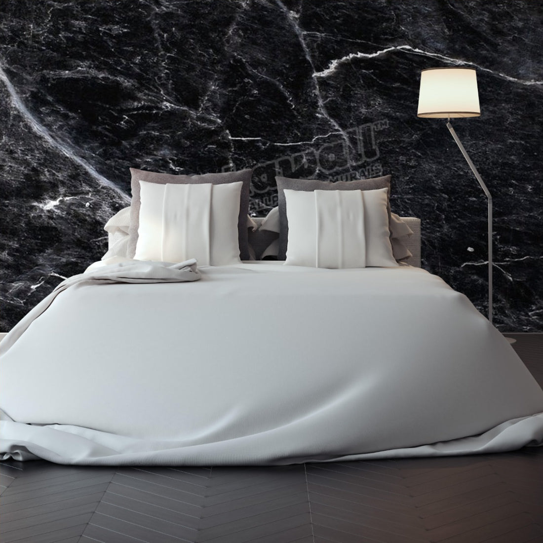 Black Marble texture wallpaper in a bedroom - Pickawall