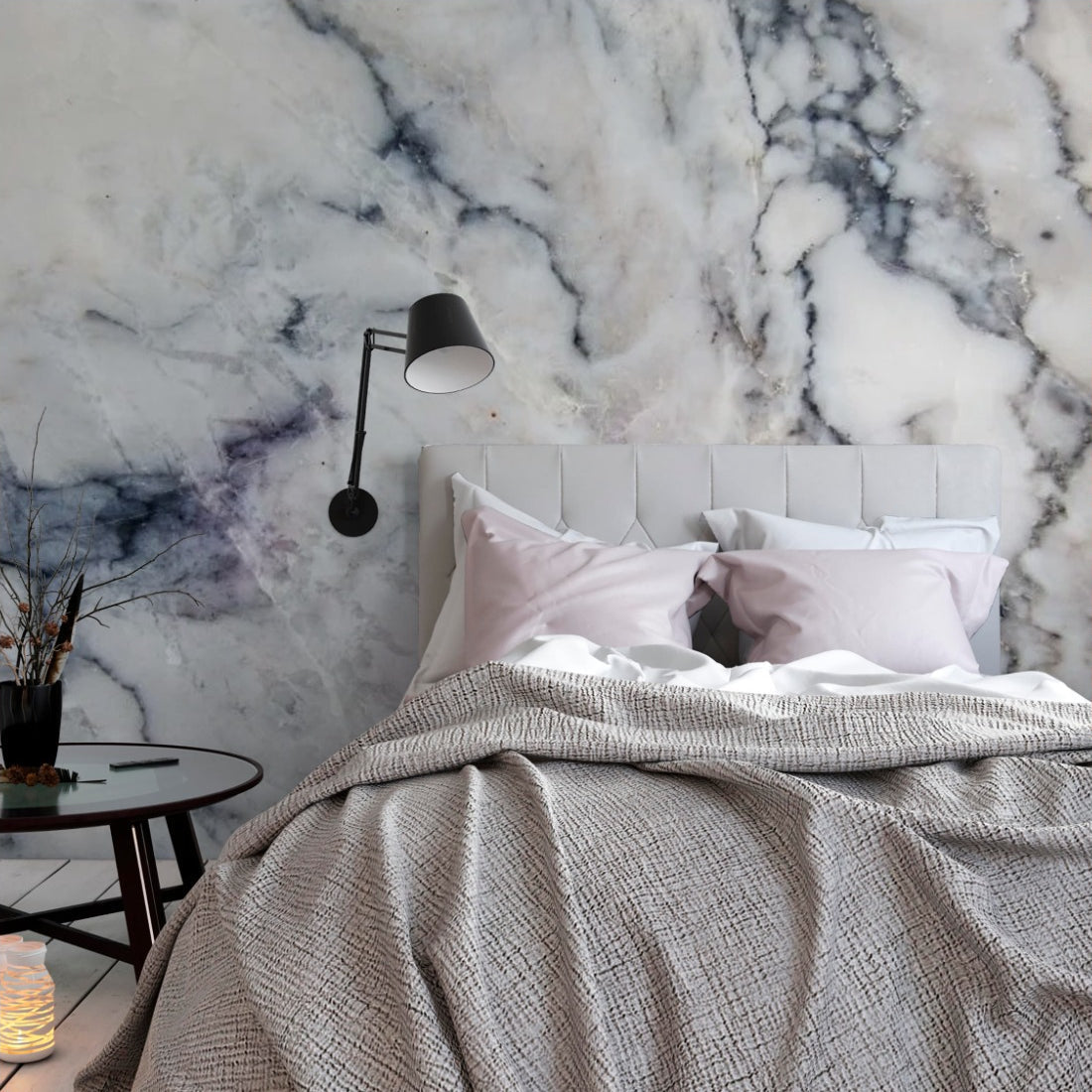 coloured marble texture wallpaper in a bedroom - Pickawall