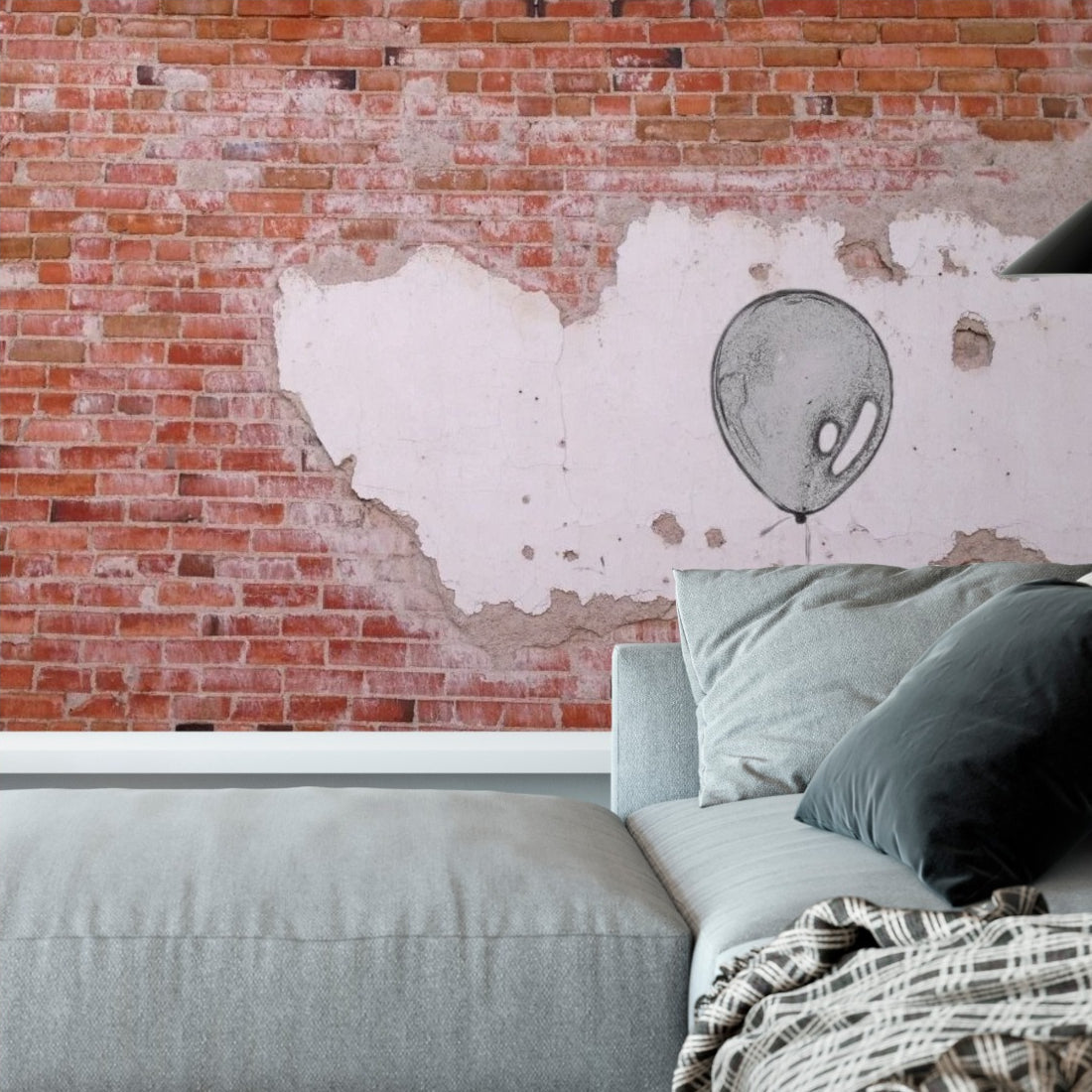 Balloon sketch on urban wall wallpaper in a living room - Pickawall
