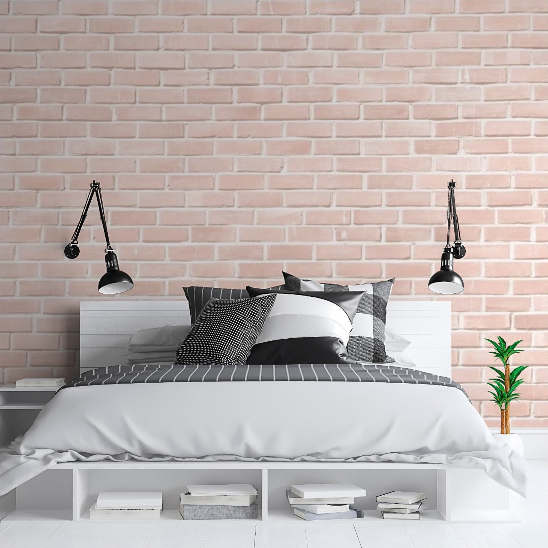 Pink Brick wallpaper in a bedroom - Pickawall
