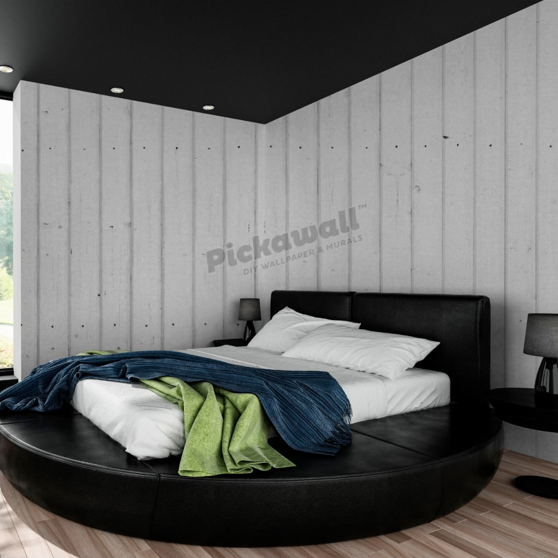 White Wood Panelling wallpaper in a bedroom - Pickawall