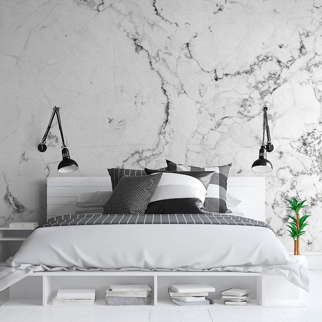 White Marble wallpaper in a bedroom - Pickawall