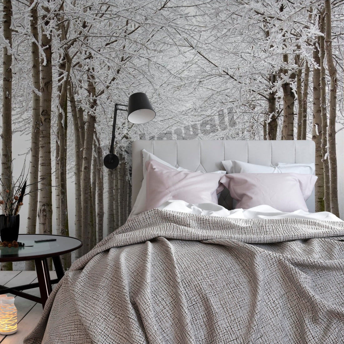 Frozen trees wallpaper in a bedroom - Pickawall