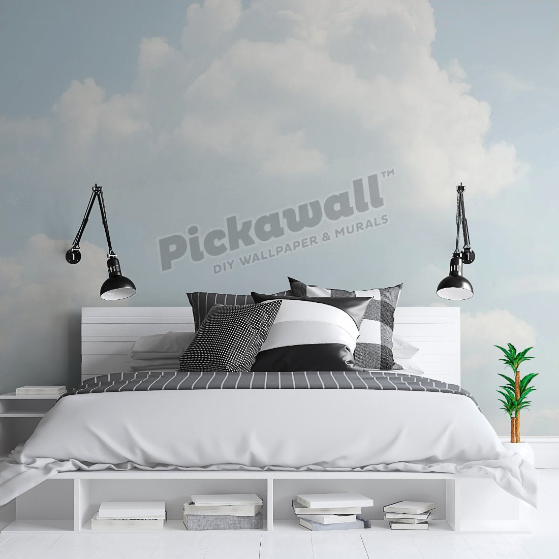 Clouds in the sky wallpaper in a bedroom - Pickawall