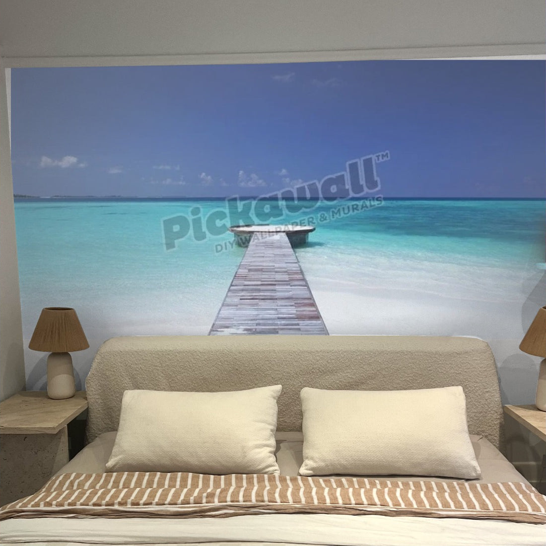 Jetty Leading to Ocean, Maldives' wallpaper in a bedroom - Pickawall
