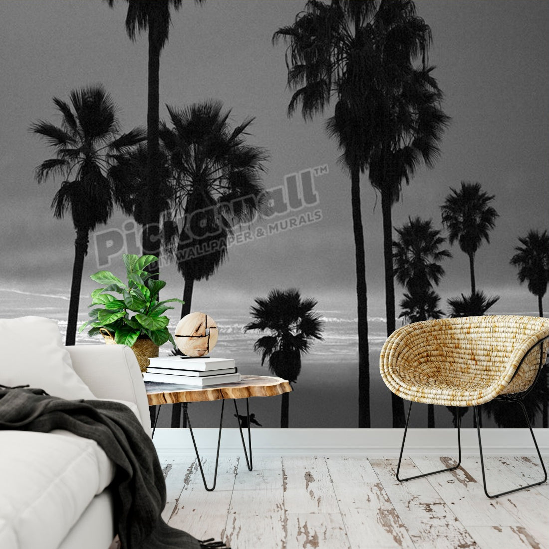 Venice Beach, Palm Trees, B&W wallpaper in a living room - Pickawall
