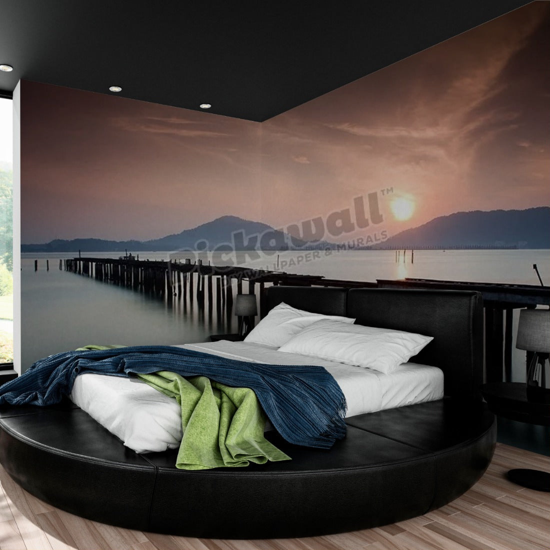 Old pier at sunrise, Pangkor island wallpaper in a bedroom - Pickawall