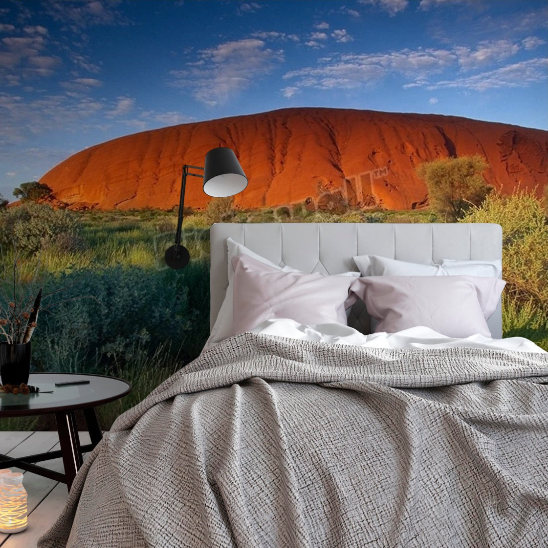 Uluru Ayers Rock at dawn Kata Tjuta National Park Northern Territories Australia wallpaper in a bedroom - Pickawall