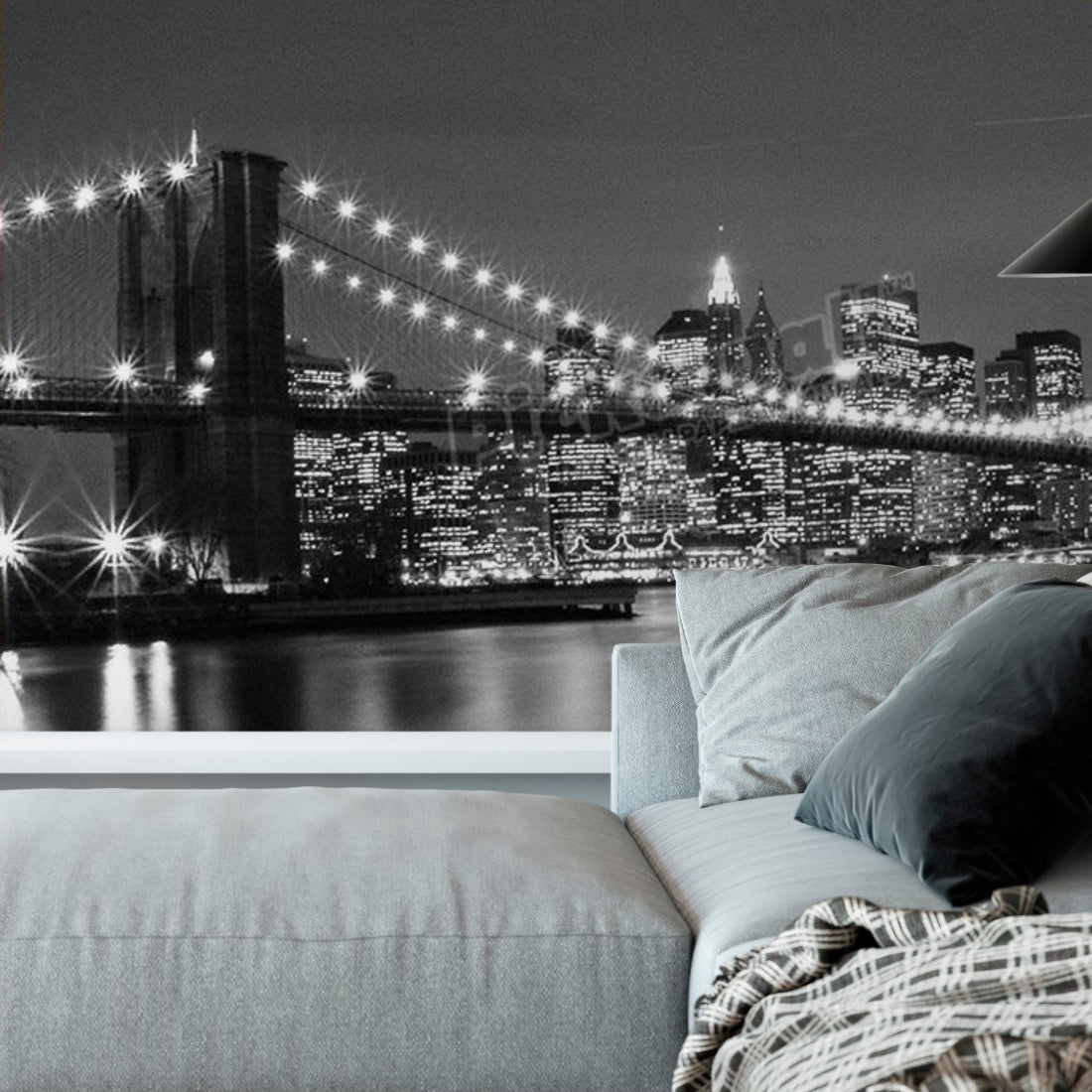 Brooklyn Bridge B/W wallpaper in a living room - Pickawall