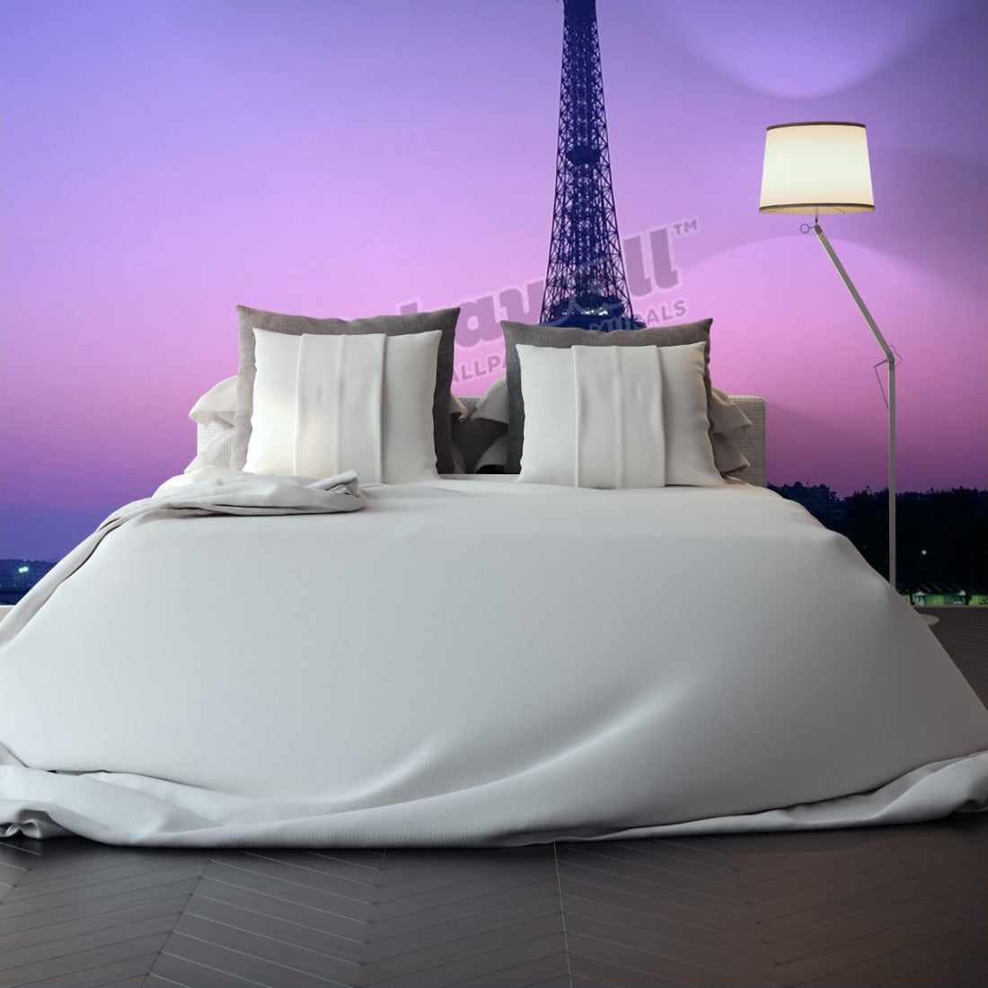 Eiffel Tower & The Seine River wallpaper in a bedroom - Pickawall