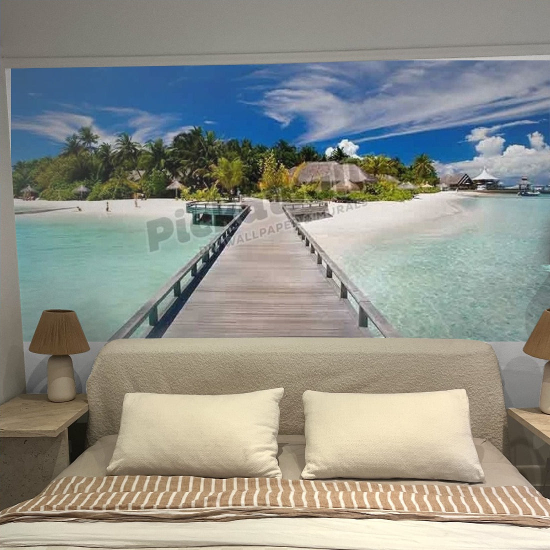 Maldives ocean landscape wallpaper in a bedroom - Pickawall