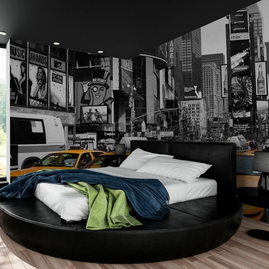 Taxi Traffic wallpaper in a bedroom - Pickawall