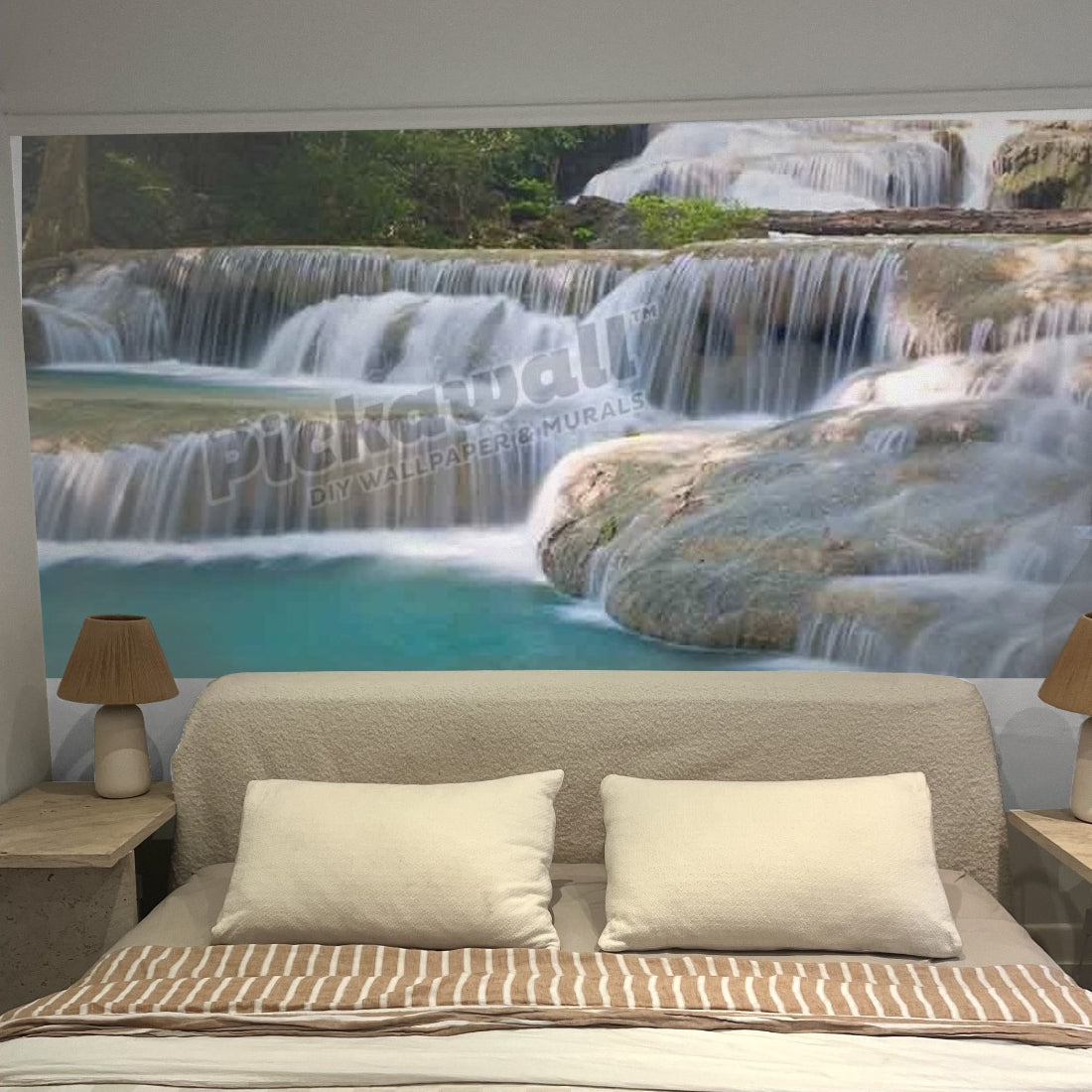 Erawan falls, Kanchanaburi, Thailand wallpaper in a bedroom - Pickawall