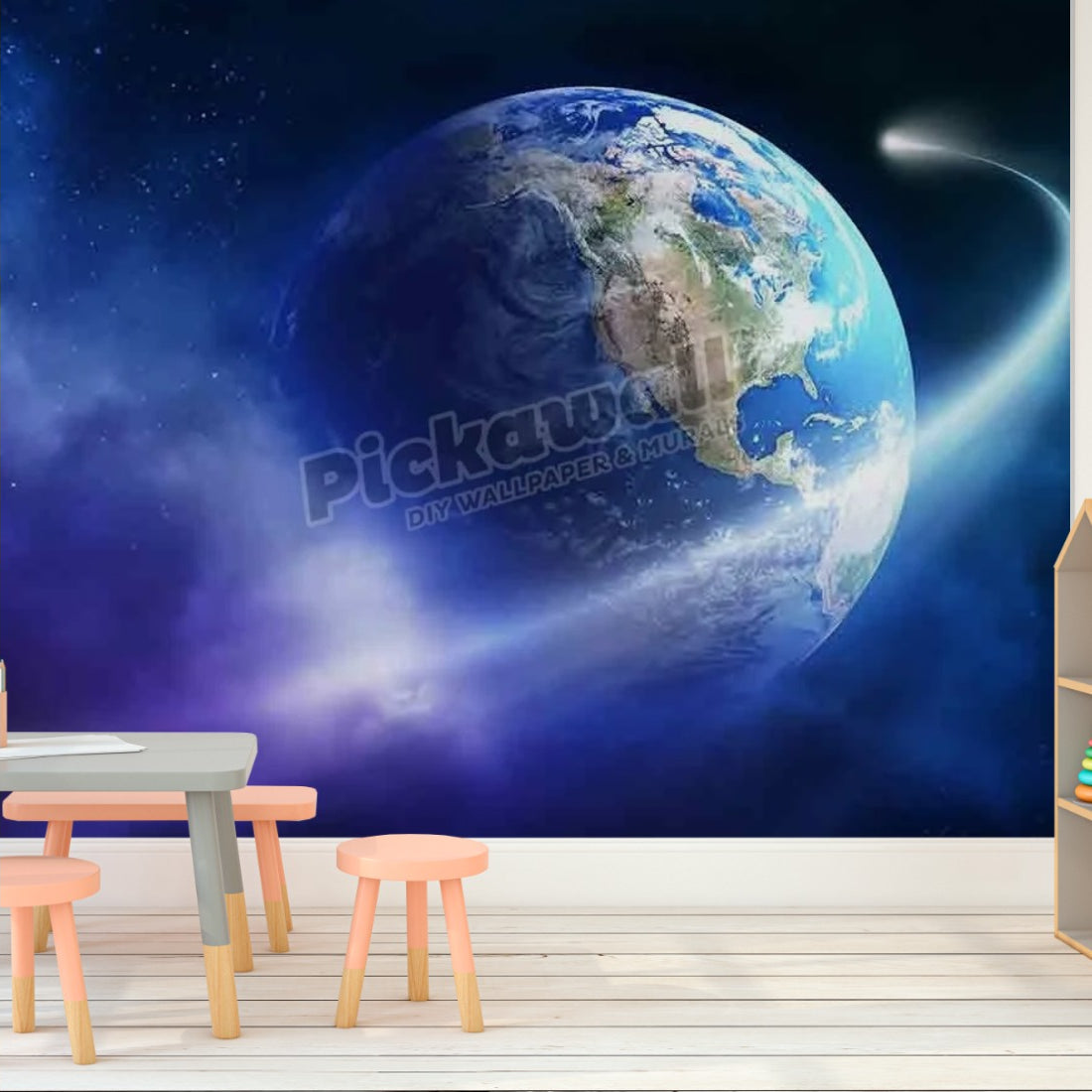Comet passing earth in a nebula cloud wallpaper in a playroom - Pickawall