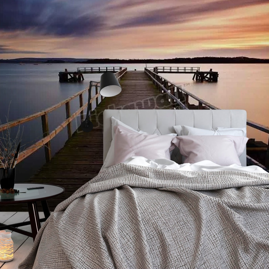 Lake Pier wallpaper in a bedroom - Pickawall