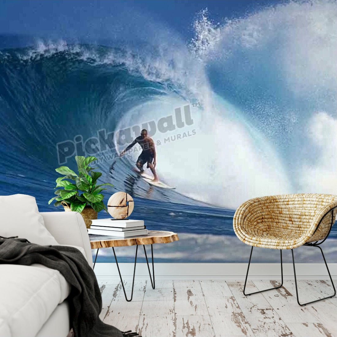 Kelly Slater surfing in a tube at Backdoor Pipeline. wallpaper in a living room - Pickawall