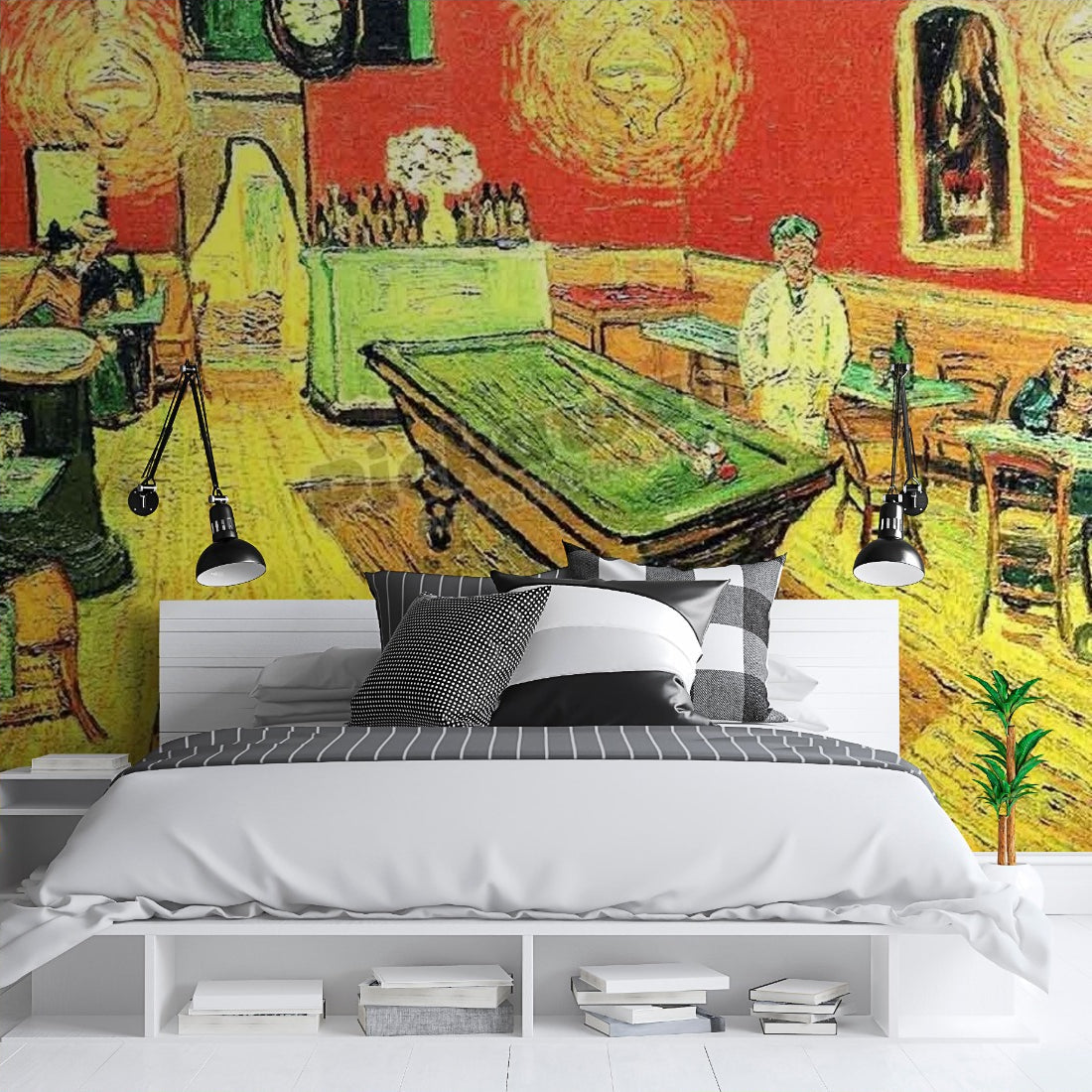 The Night Cafe' Painting Vincent van Gogh wallpaper in a bedroom - Pickawall