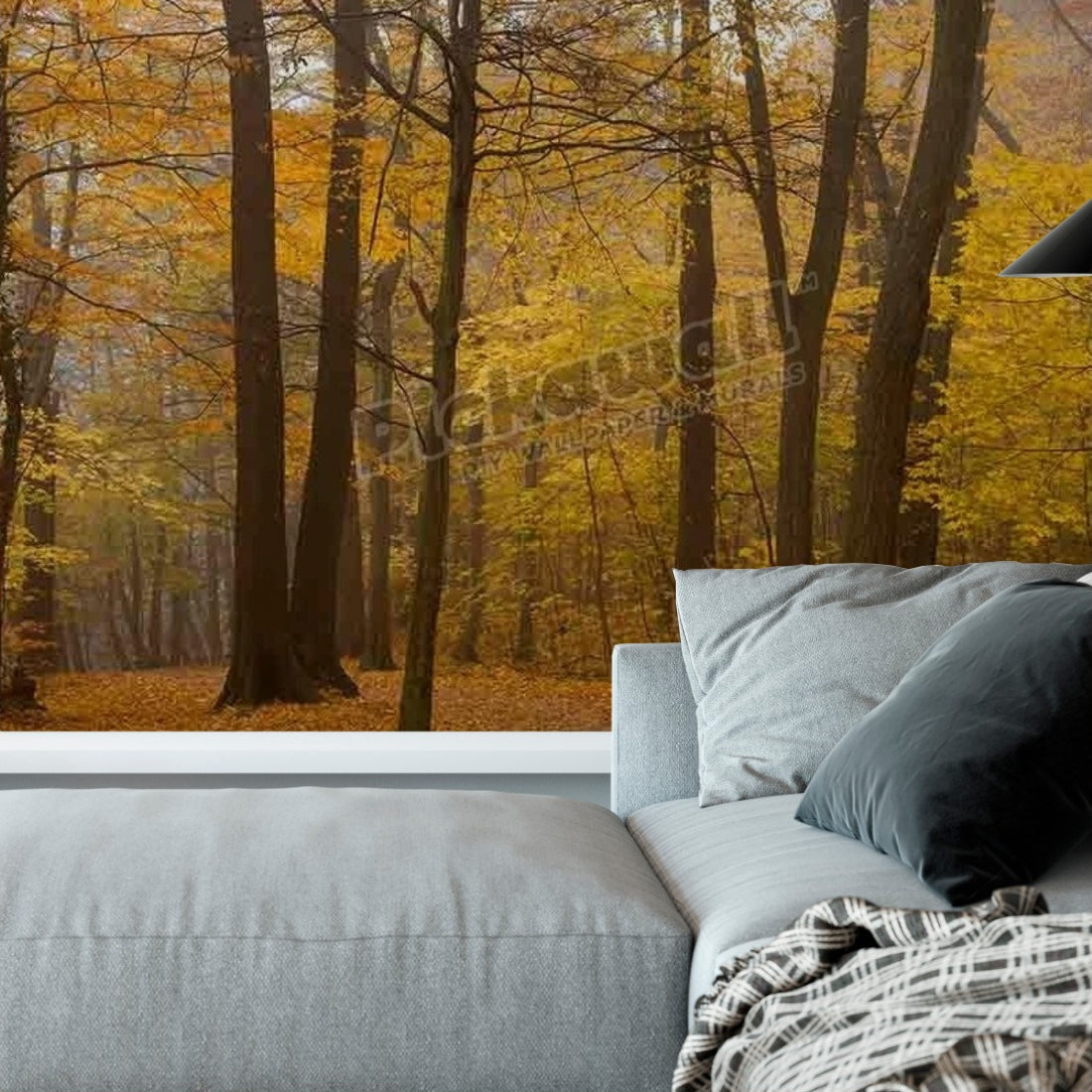 Hiking trail to the Bode valley in autumnal forest wallpaper in a living room - Pickawall