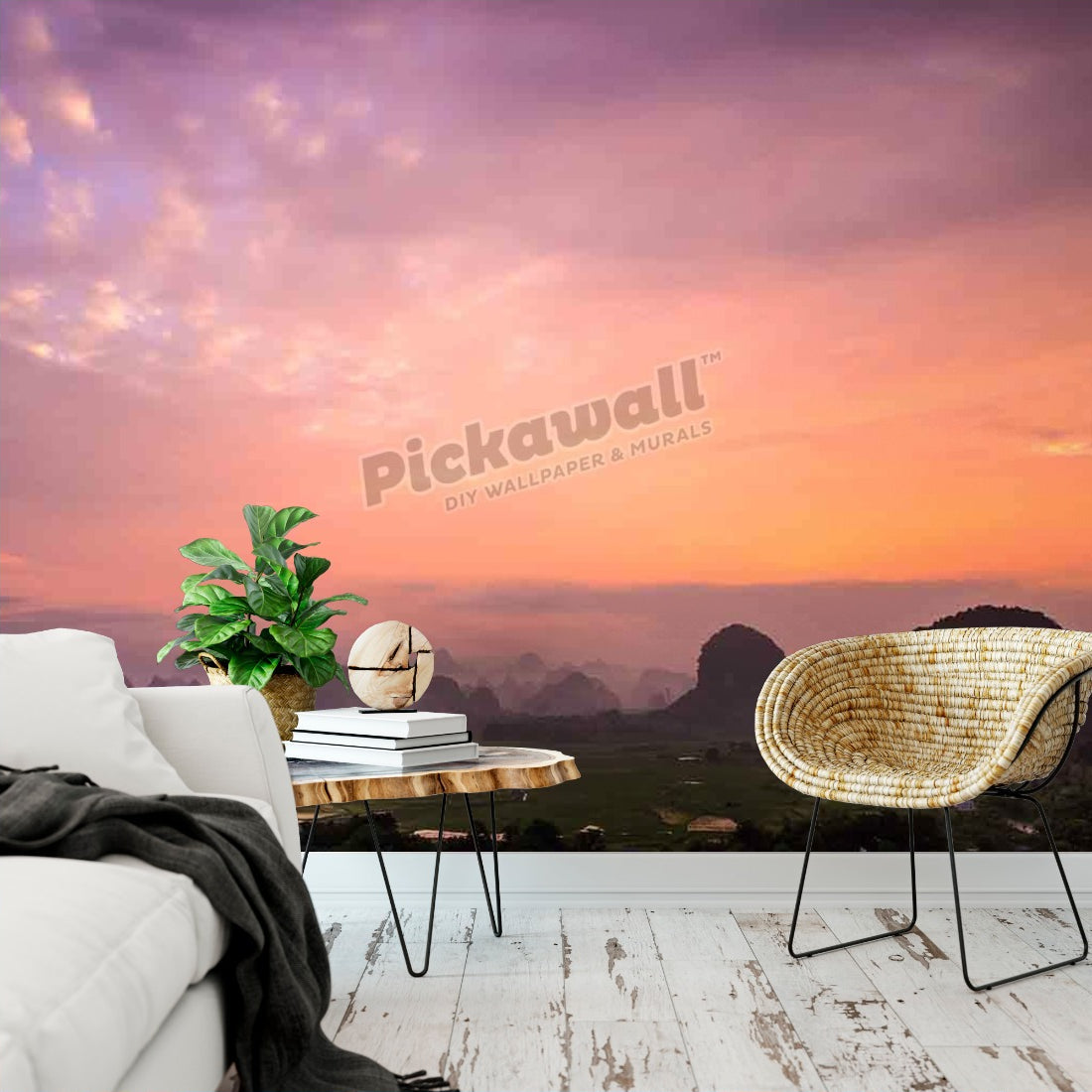Karst Mountain Landscape in Guilin, Guangxi, China wallpaper in a living room - Pickawall