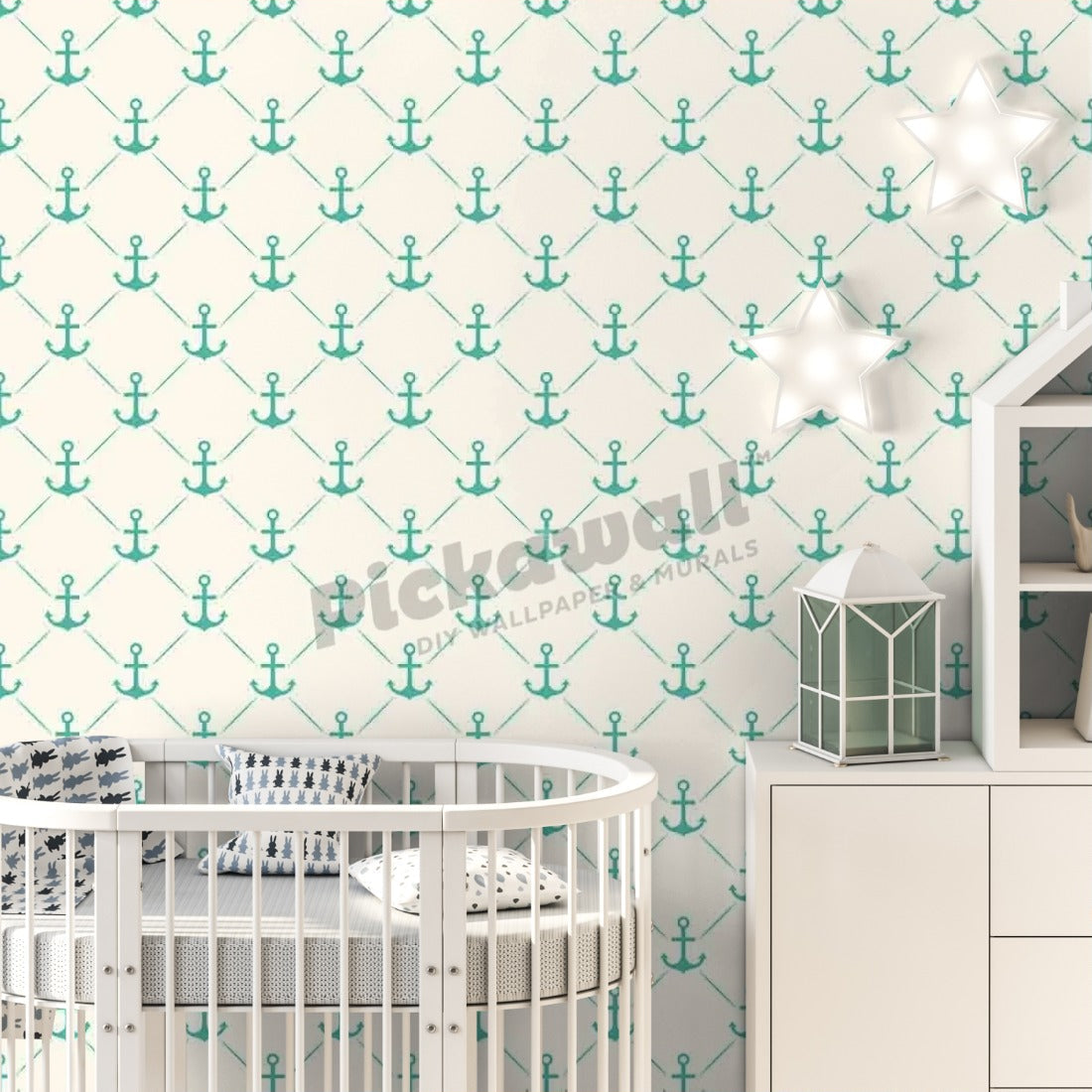 Anchor's away pattern wallpaper in a nursery - Pickawall