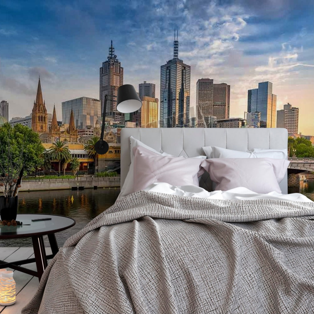 Melbourne CBD wallpaper in a bedroom - Pickawall