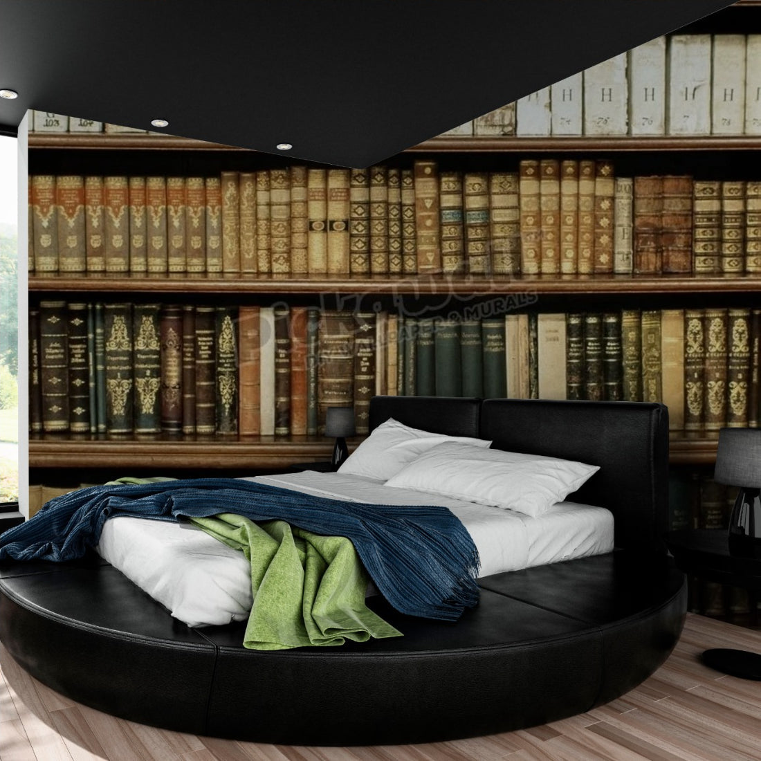 Old Bookshelves wallpaper in a bedroom - Pickawall
