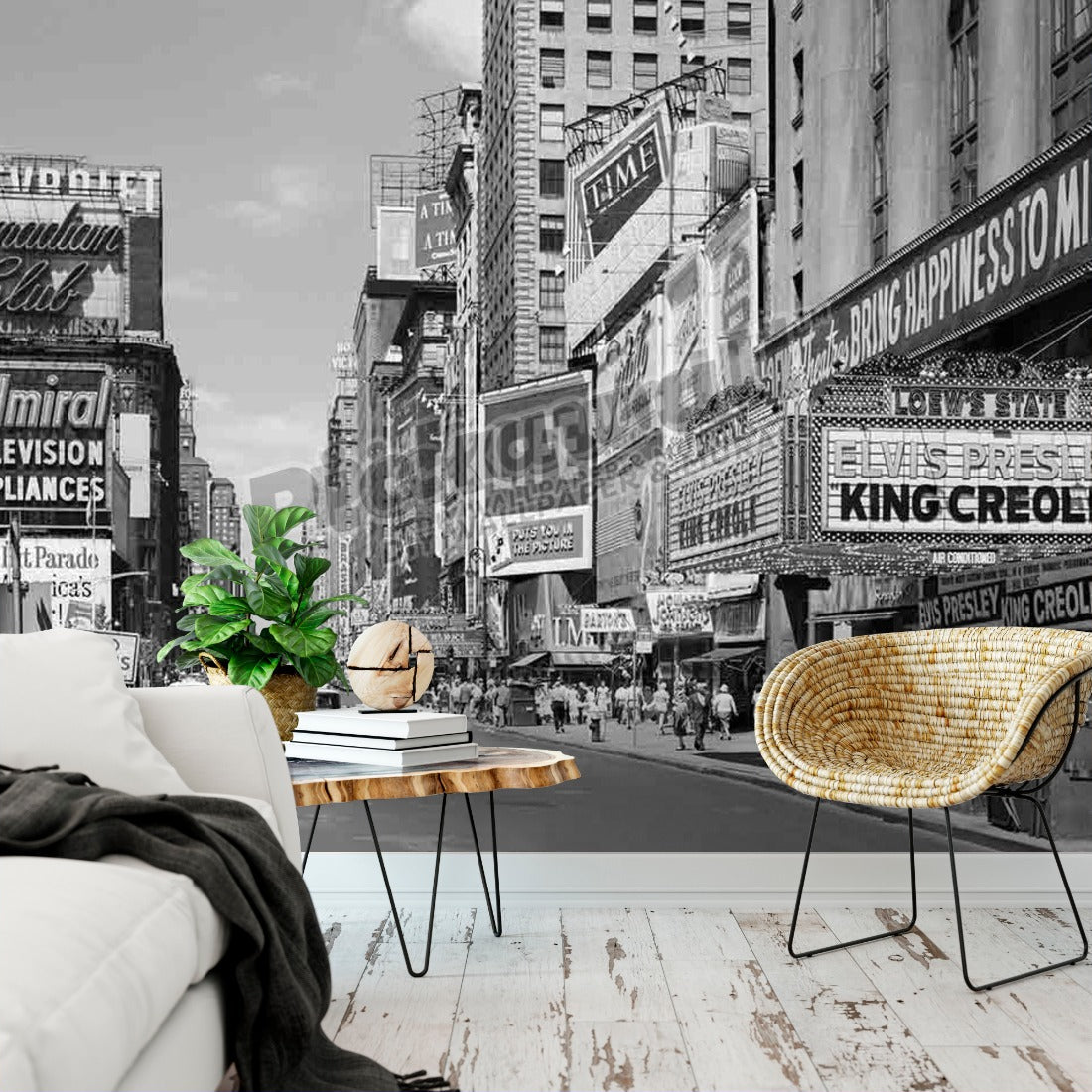 1950s TIMES SQUARE NYC USA wallpaper in a living room - Pickawall
