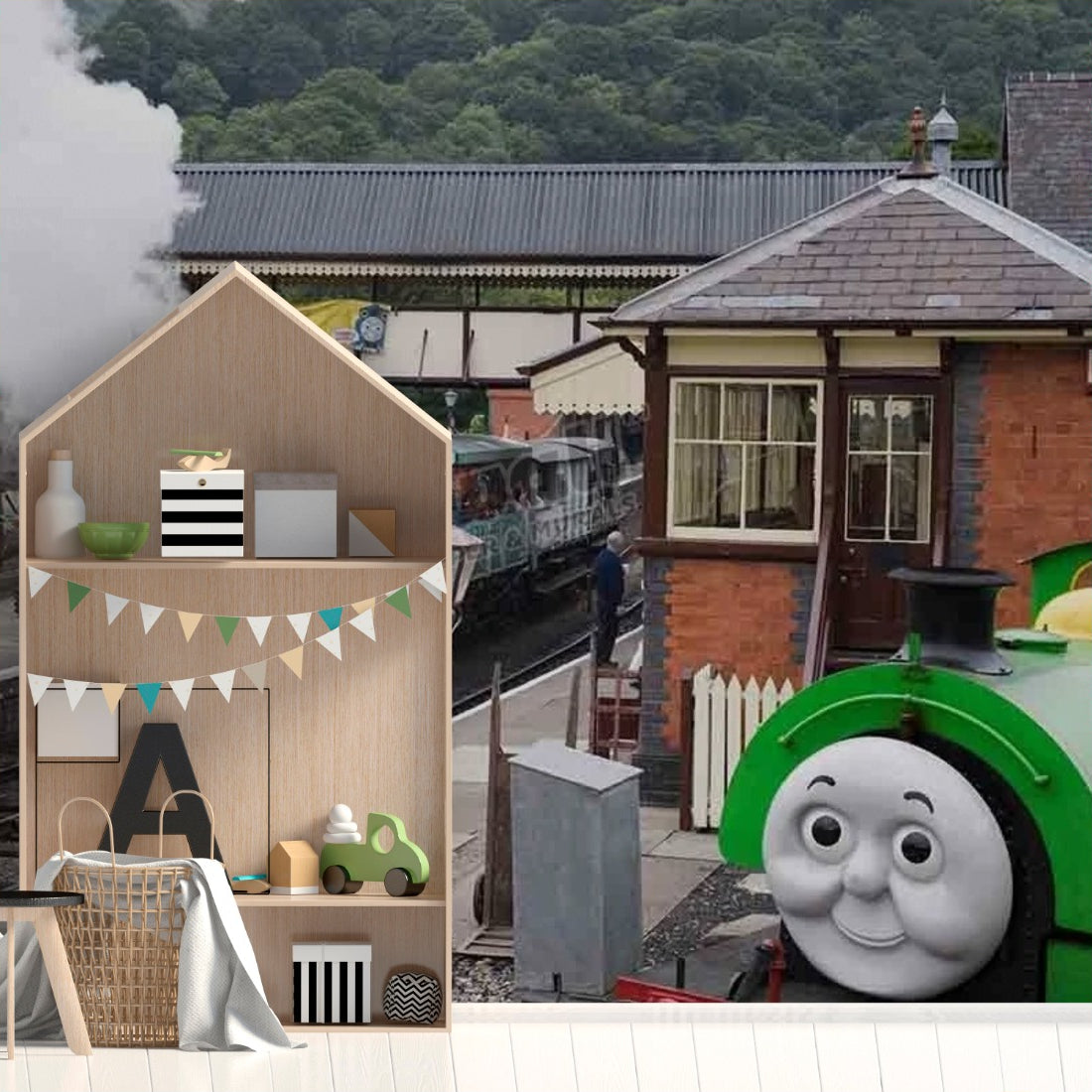Thomas Tank Engine steam trains Percy UK wallpaper in a playroom - Pickawall