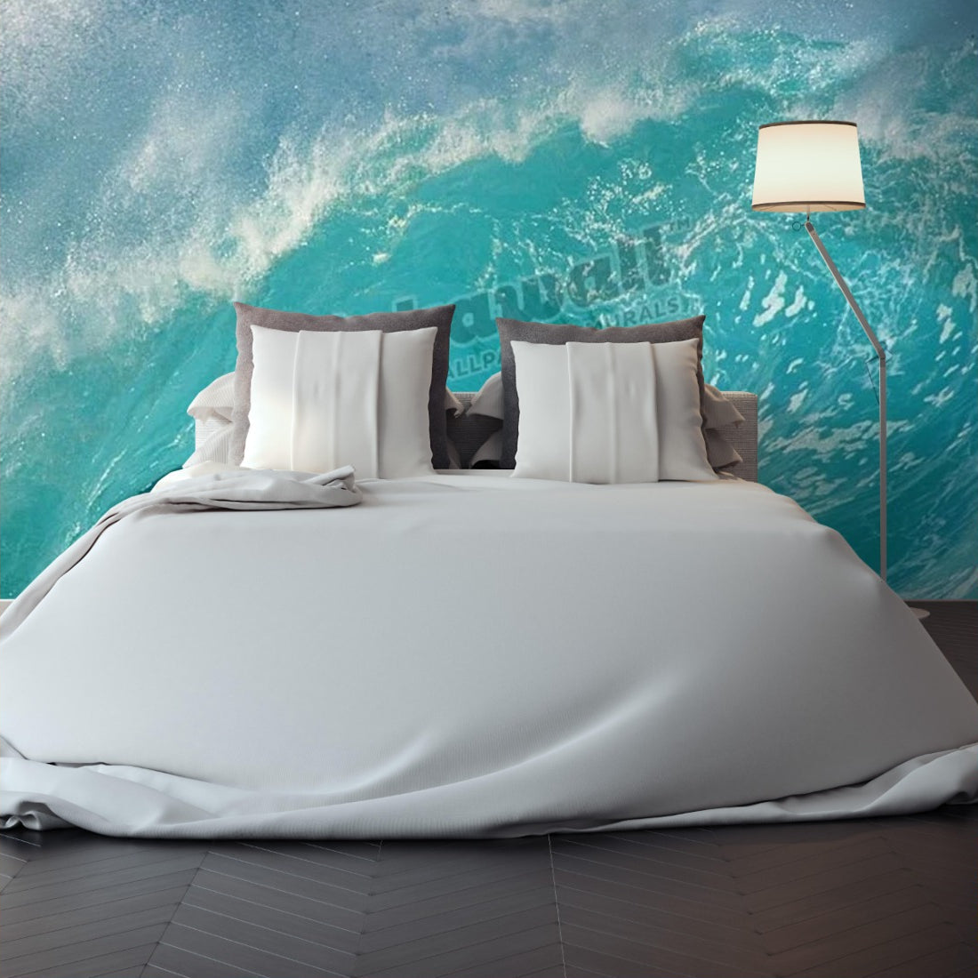 Breaking wave wallpaper in a bedroom - Pickawall