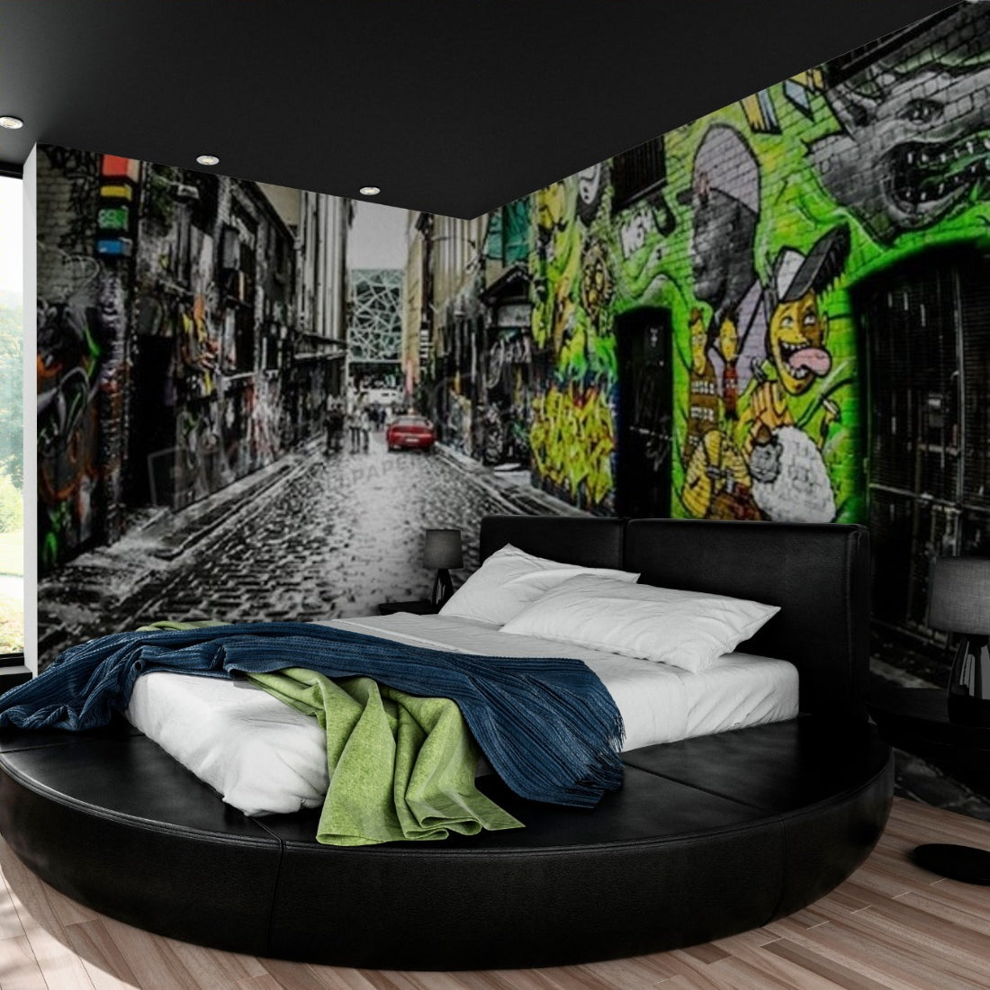Down the Alleyway wallpaper in a bedroom - Pickawall