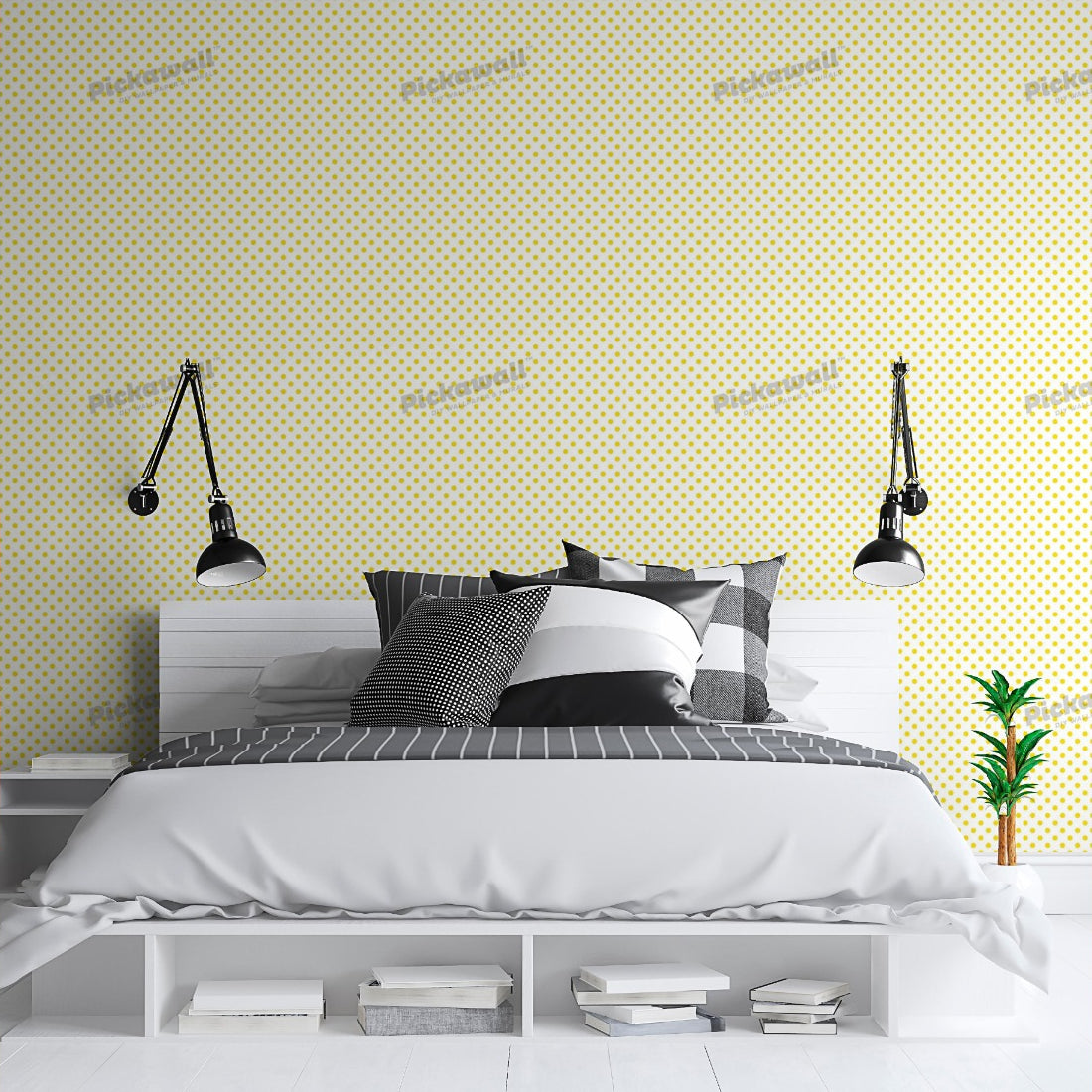 Yellow Polka Dots wallpaper in a bedroom - Pickawall
