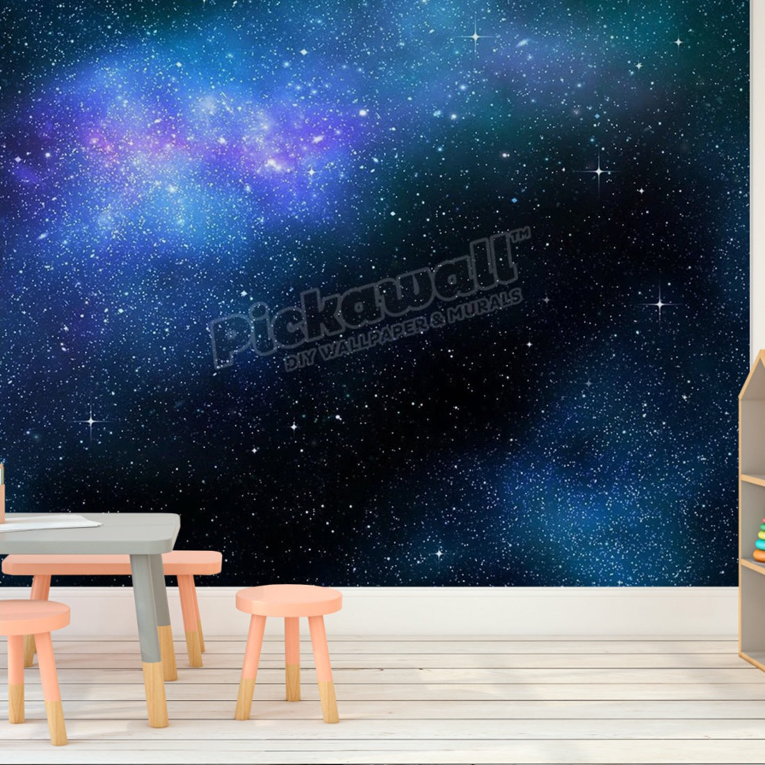 deep outer space background with stars and nebula wallpaper in a playroom - Pickawall