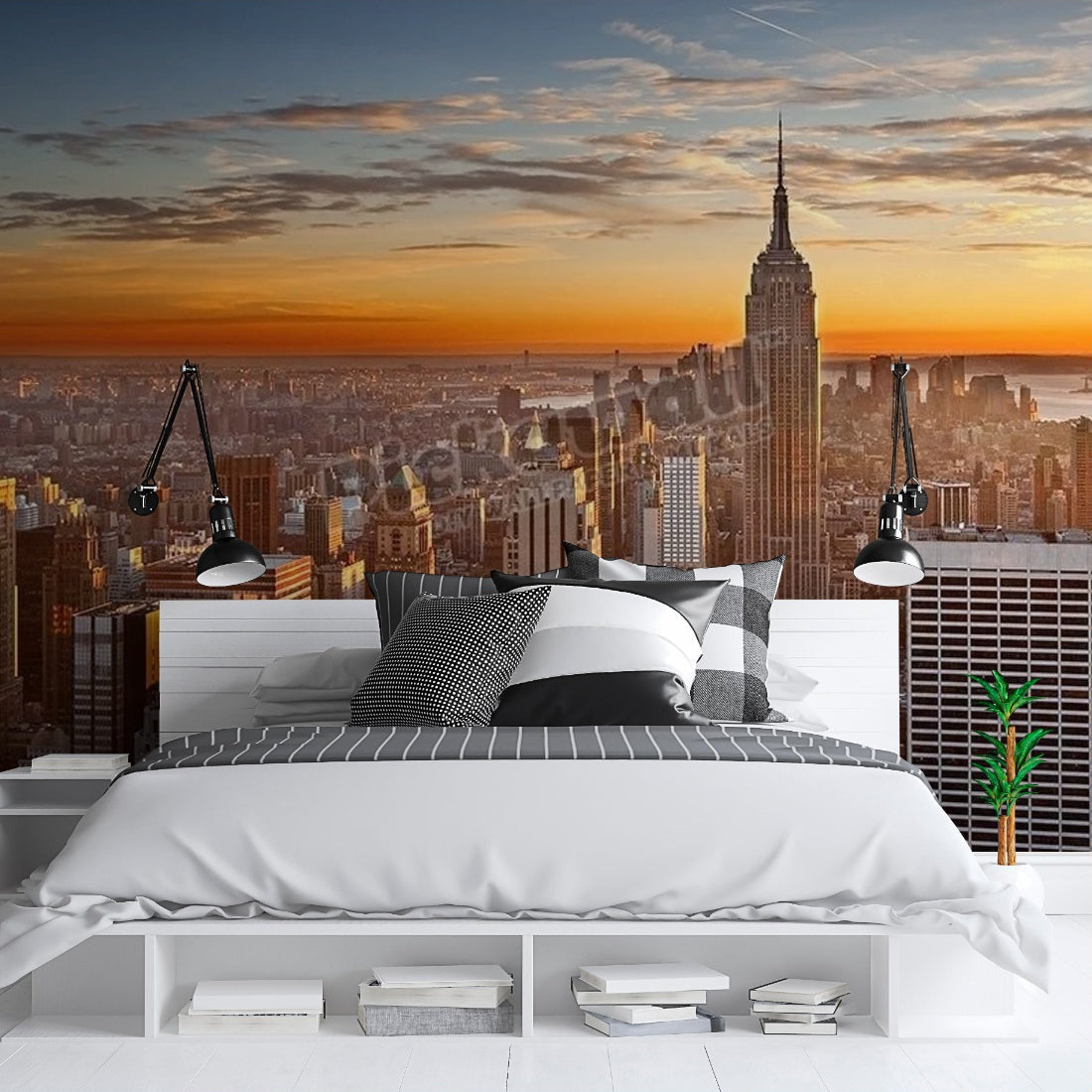 Manhattan Sunset wallpaper in a bedroom - Pickawall
