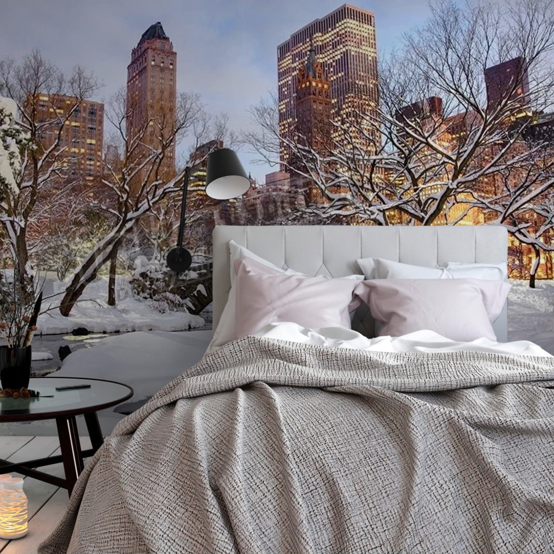 Winter in New York City' wallpaper in a bedroom - Pickawall